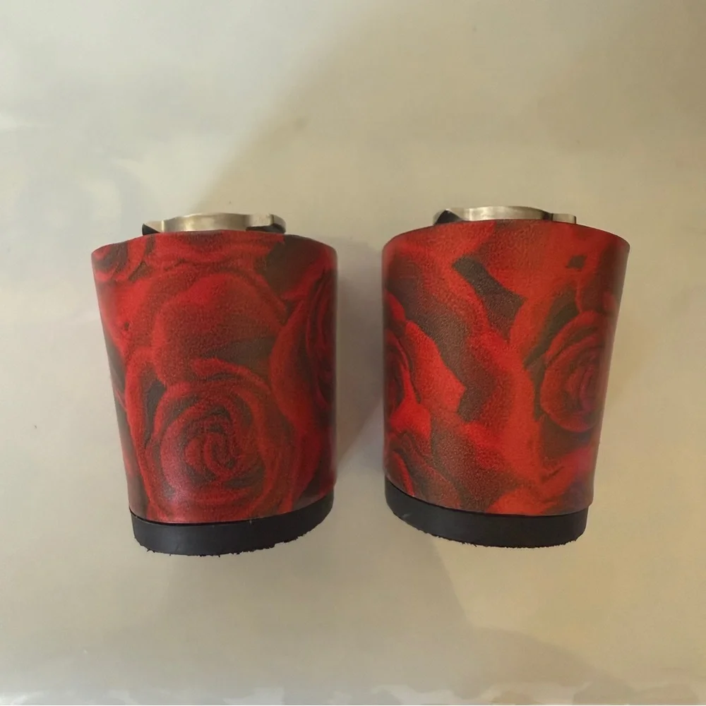 Pashion Footwear v1.0 Custom Red Rose Cluster 3 Inch Block Heels - Picture 5 of 9